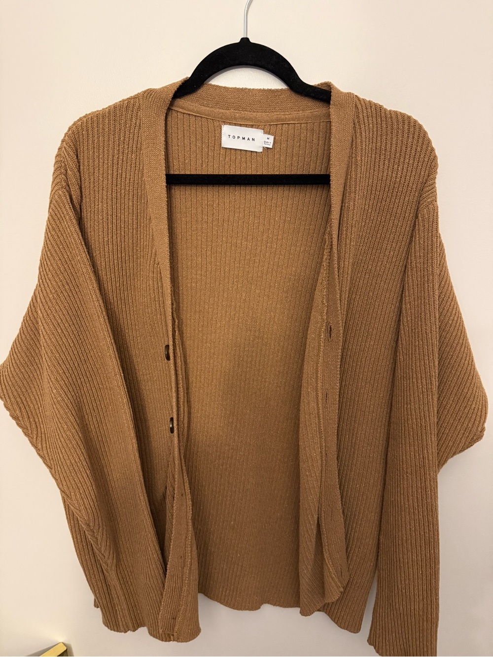 Topman Tan Ribbed Open-Front Cardigan